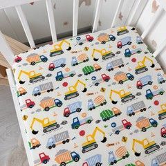 Простирадло на гумці для дитячого ліжка 120х60 см Oh My Kids "Машинки різнокольорові" для хлопчика