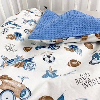 Підковдра дитяча 120х90 см для хлопчика Oh My Kids "Ретро машинки" блакитний піке