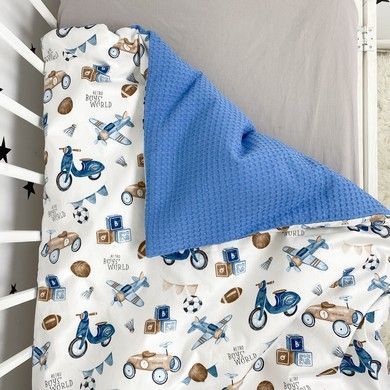 Підковдра дитяча 120х90 см для хлопчика Oh My Kids "Ретро машинки" блакитний піке
