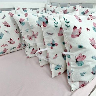 Бортики подушки 12 шт со съемными наволочками Oh My Kids "Бабочки" фланель