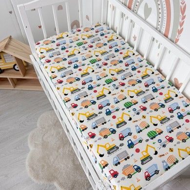 Простирадло на гумці для дитячого ліжка 120х60 см Oh My Kids "Машинки різнокольорові" для хлопчика
