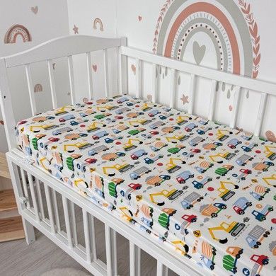 Простирадло на гумці для дитячого ліжка 120х60 см Oh My Kids "Машинки різнокольорові" для хлопчика