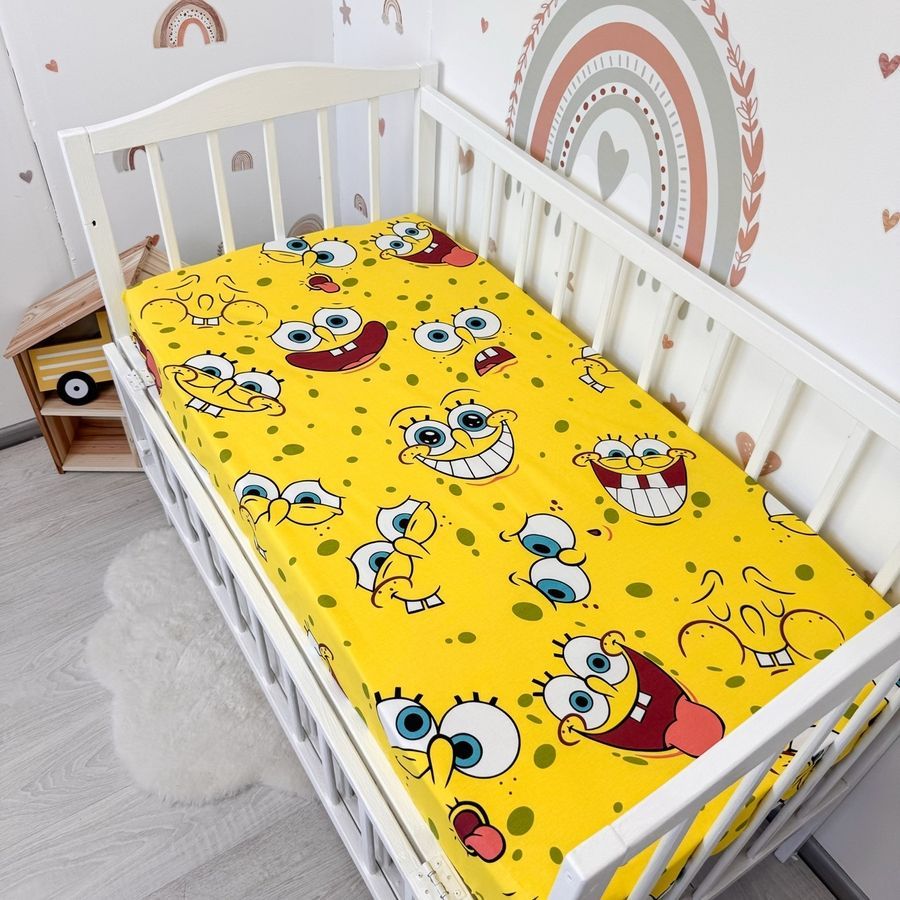 Дитяче простирадло на гумці для матраца 120х60 см Oh My Kids "Спанч Боб" 100% бавовна