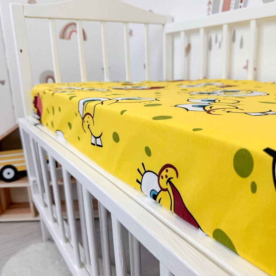 Дитяче простирадло на гумці для матраца 120х60 см Oh My Kids "Спанч Боб" 100% бавовна