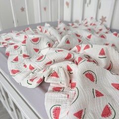 Легкий дитячий плед з мусліну 90х70 см з рюшами Oh My Kids "Кавунчики" колір білий червоний