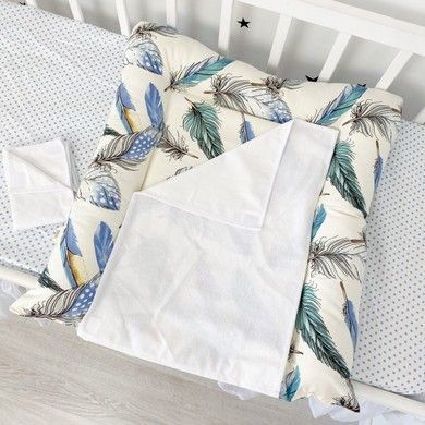 Матрас на пеленальный стол "Перья" голубой