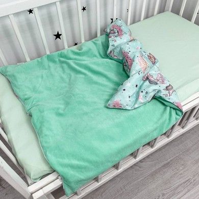 Комплект бортики+плед у дитяче ліжечко 120х60 см Oh My Kids "Единорожки на хмарках"