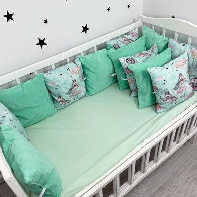 Комплект бортики+плед у дитяче ліжечко 120х60 см Oh My Kids "Единорожки на хмарках"