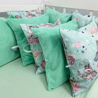 Комплект бортики+плед у дитяче ліжечко 120х60 см Oh My Kids "Единорожки на хмарках"