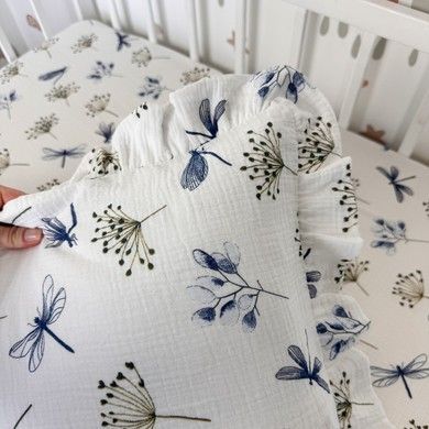 Муслінова наволочка з рюшами 40х60 см Oh My Kids "Dragonfly" блакитний