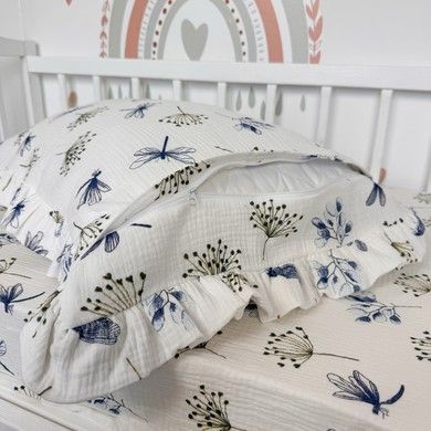Муслінова наволочка з рюшами 40х60 см Oh My Kids "Dragonfly" блакитний