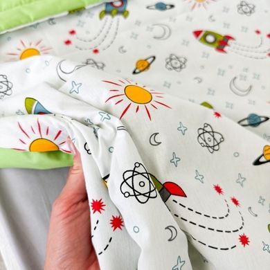 Бавовняний плед-конверт на виписку для хлопчика Oh My Kids "Ракети" зелений