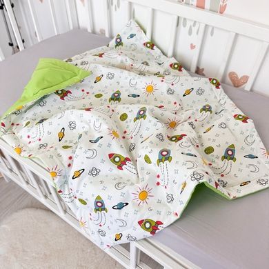 Бавовняний плед-конверт на виписку для хлопчика Oh My Kids "Ракети" зелений