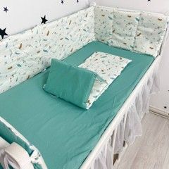 Бортики тонкі стьобані на 3 сторони ліжечка Oh My Kids &laquo;Leaves&raquo;