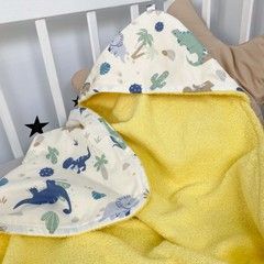 Дитячий банний рушник 0-3 роки 70х70 см Oh My Kids "Dino" жовтий