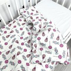 Пододеяльник детский натуральный 120х90 см Oh My Kids "Конфеты" ранфорс розовый