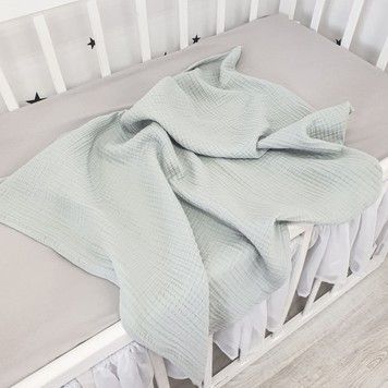 Муслиновый плед в коляску или кроватку Oh My Kids "Оливково-серый" 120х90см