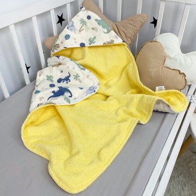 Детское банное полотенце 0-3 года 70х70 см Oh My Kids "Dino" желтое