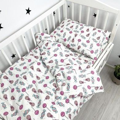 Підковдра дитяча натуральна 120х90 см Oh My Kids "Цукерки" ранфорс рожевий