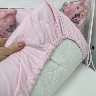 Комплект бортики+плед у дитяче ліжечко 120х60 см Oh My Kids "Единорожки" рожевий
