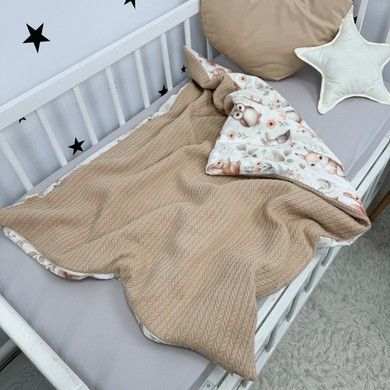 Натуральний дитячий конверт на виписку Oh My Kids &laquo;Лисички Совенята&raquo; бежевий