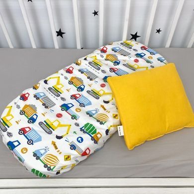 Комплект в коляску для мальчика: простыня+подушка Oh My Kids "Машинки" желтый