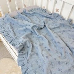 Подарунковий мусліновий плед з рюшами 90х70 см Oh My Kids "Сад" колір джинс
