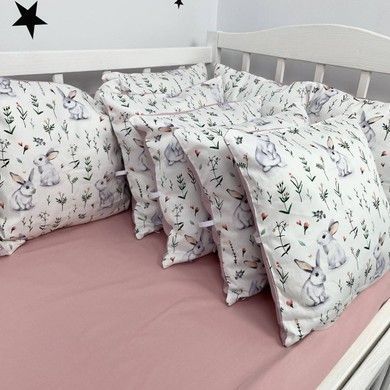 Бортики в детскую кроватку 12 шт Oh My Kids "Зайчики" сатин