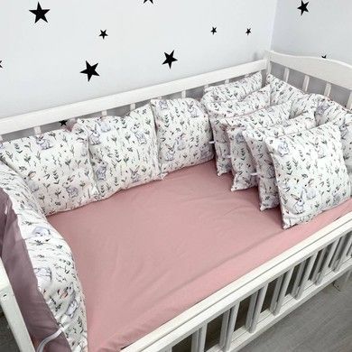 Бортики в детскую кроватку 12 шт Oh My Kids "Зайчики" сатин