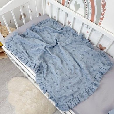 Подарунковий мусліновий плед з рюшами 90х70 см Oh My Kids "Сад" колір джинс