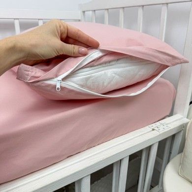 Сатиновый однотонный комплект в кроватку Oh My Kids "Розово-пудровый"