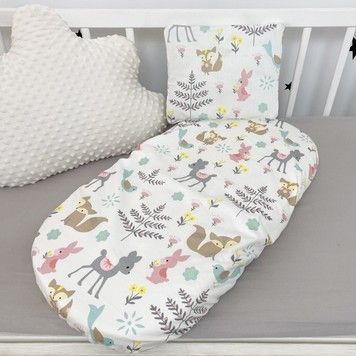 Сатинове простирадло в коляску+подушка Oh My Kids "Forest animals"