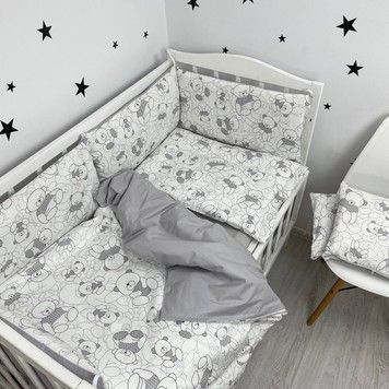 Сатиновий постільний набір у дитяче ліжечко 120х60 см Oh My Kids "Ведмедики"