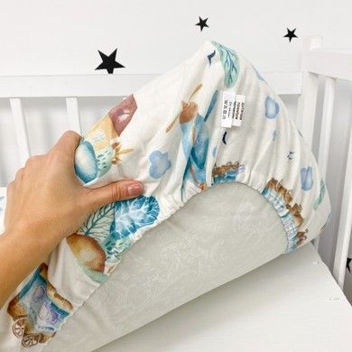 Дитяче простирадло фланель (байка) 140х70 см Oh My Kids &laquo;Паровозики&raquo; блакитний