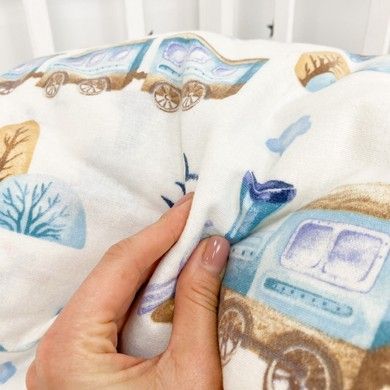 Дитяче простирадло фланель (байка) 140х70 см Oh My Kids &laquo;Паровозики&raquo; блакитний