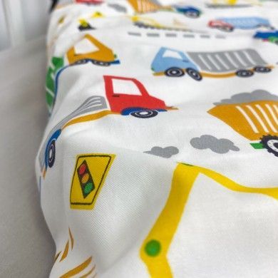Набір в коляску для хлопчика: простирадло+подушка Oh My Kids "Машинки" білий