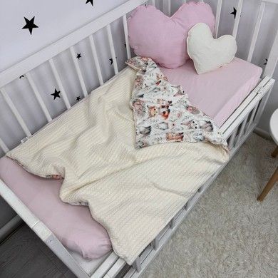 Натуральна дитяча підковдра 120х90 см для дівчинки Oh My Kids "Лисички Зайчики" молочне піке