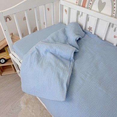 Постільна білизна з органічного мусліну у ліжко 120х60 см Oh My Kids "Sky Blue" блакитний