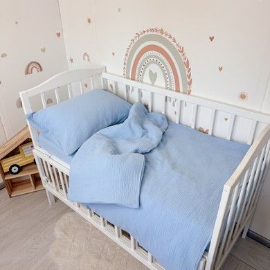 Постільна білизна з органічного мусліну у ліжко 120х60 см Oh My Kids "Sky Blue" блакитний