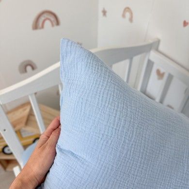 Постільна білизна з органічного мусліну у ліжко 120х60 см Oh My Kids "Sky Blue" блакитний