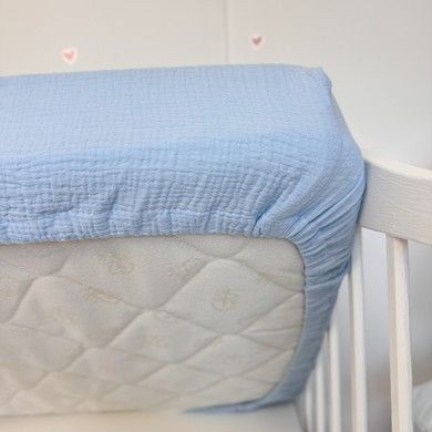 Постільна білизна з органічного мусліну у ліжко 120х60 см Oh My Kids "Sky Blue" блакитний