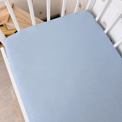Постільна білизна з органічного мусліну у ліжко 120х60 см Oh My Kids "Sky Blue" блакитний