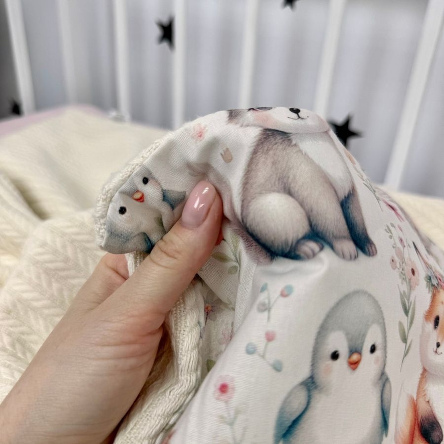 Натуральна дитяча підковдра 170х120 см для дівчинки Oh My Kids "Лисички Зайчики" молочне піке
