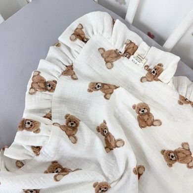 Детский плед из четырехслойного муслина с рюшами 90х70 см Oh My Kids "Brown Bears" бежевый