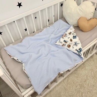 Конверт-плед на виписку для хлопчика 100х80 см Oh My Kids "Ретро машинки" блакитний