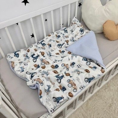 Конверт-плед на виписку для хлопчика 100х80 см Oh My Kids "Ретро машинки" блакитний