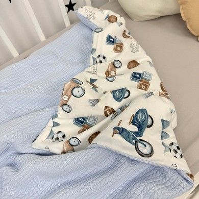 Конверт-плед на виписку для хлопчика 100х80 см Oh My Kids "Ретро машинки" блакитний