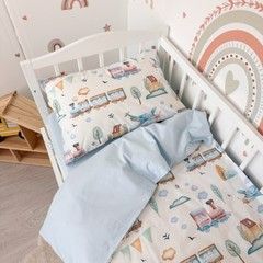 Комплект постільної білизни для ліжка 120х60 см для хлопчика Oh My Kids &laquo;Паровозики&raquo; блакитний