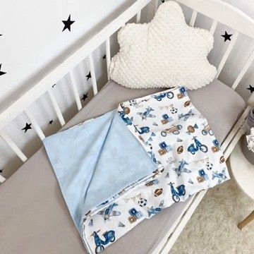 Пододеяльник детский натуральный 105х140 см Oh My Kids "Ретро машинки" голубой