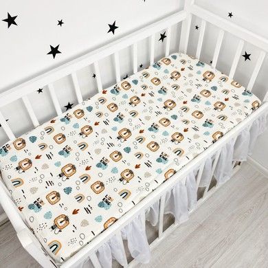Фланелева простинь на резинці в ліжечко Oh My Kids&trade; 120х60 см "Lions"
